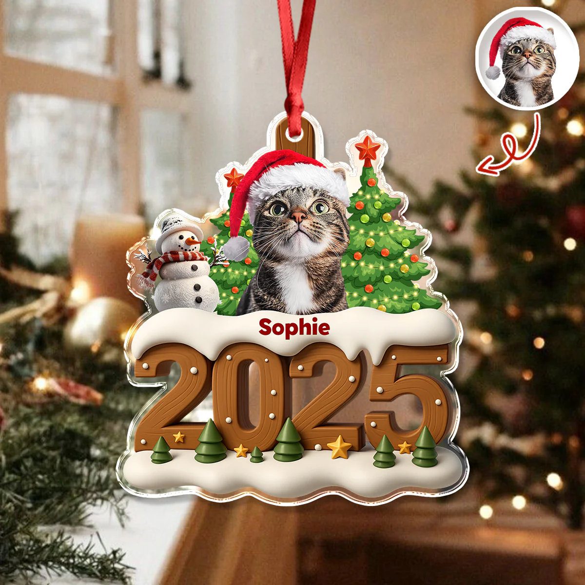 Custom Cat Photo Cozy Xmas Crew Acrylic Ornament Personalized Gift For Christmas HO82 900134 - Image 2