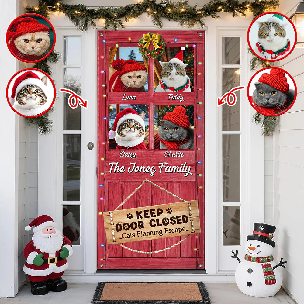 Custom Cat Photo Don't Let The Cat Out No Matter What He Tells You Door Cover HO82 900250 - Image 4