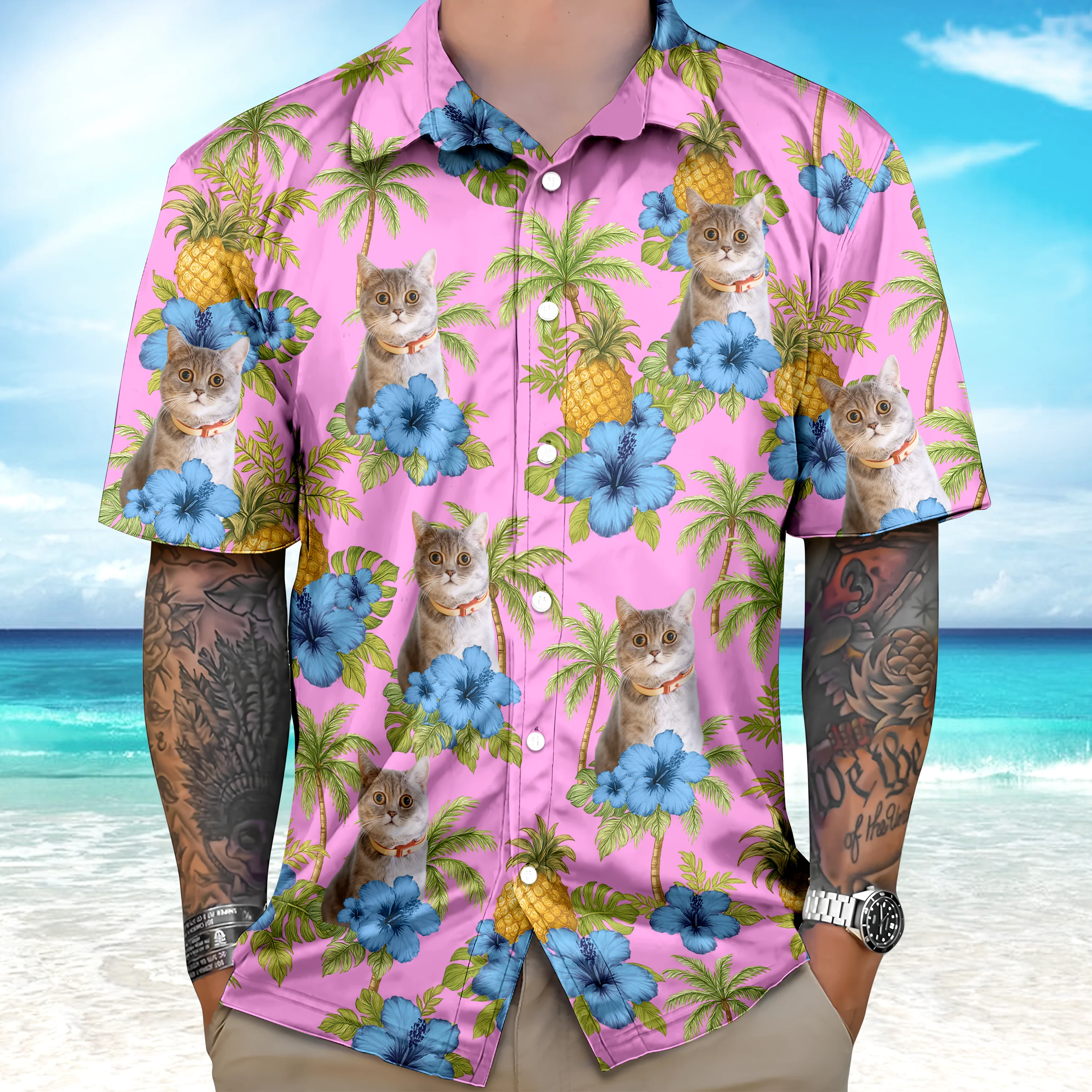 Custom Cat Photo Tropical Pattern Hawaii Shirt Gift For Cat Lovers HO82 893742 - Image 3