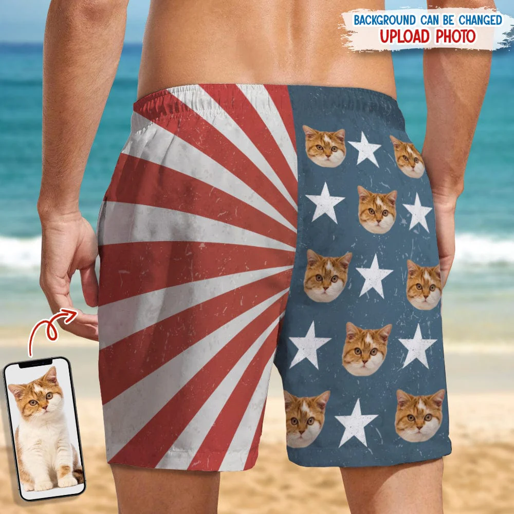 Custom Cat Photo US Stars Beach Short TA29 889234 - Image 3