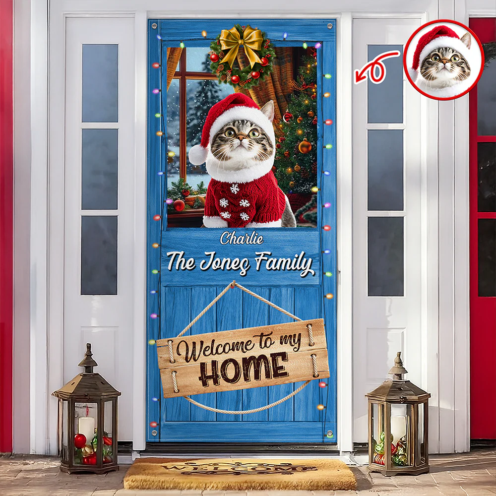 Custom Cat Photo Welcome To Our Home Peeking Pets Door Cover HO82 900244 - Image 2