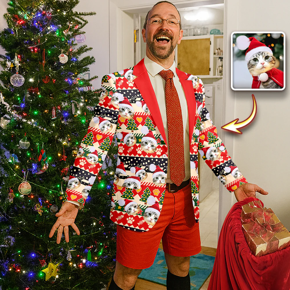 Custom Cat Photo With Christmas Pattern Family Men's Suits HO82 900430 - Image 2
