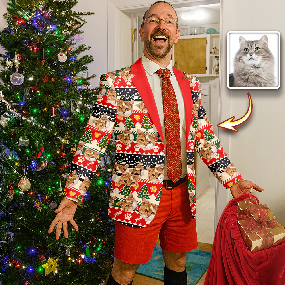 Custom Cat Photo With Christmas Pattern Family Men's Suits HO82 900430 - Image 7