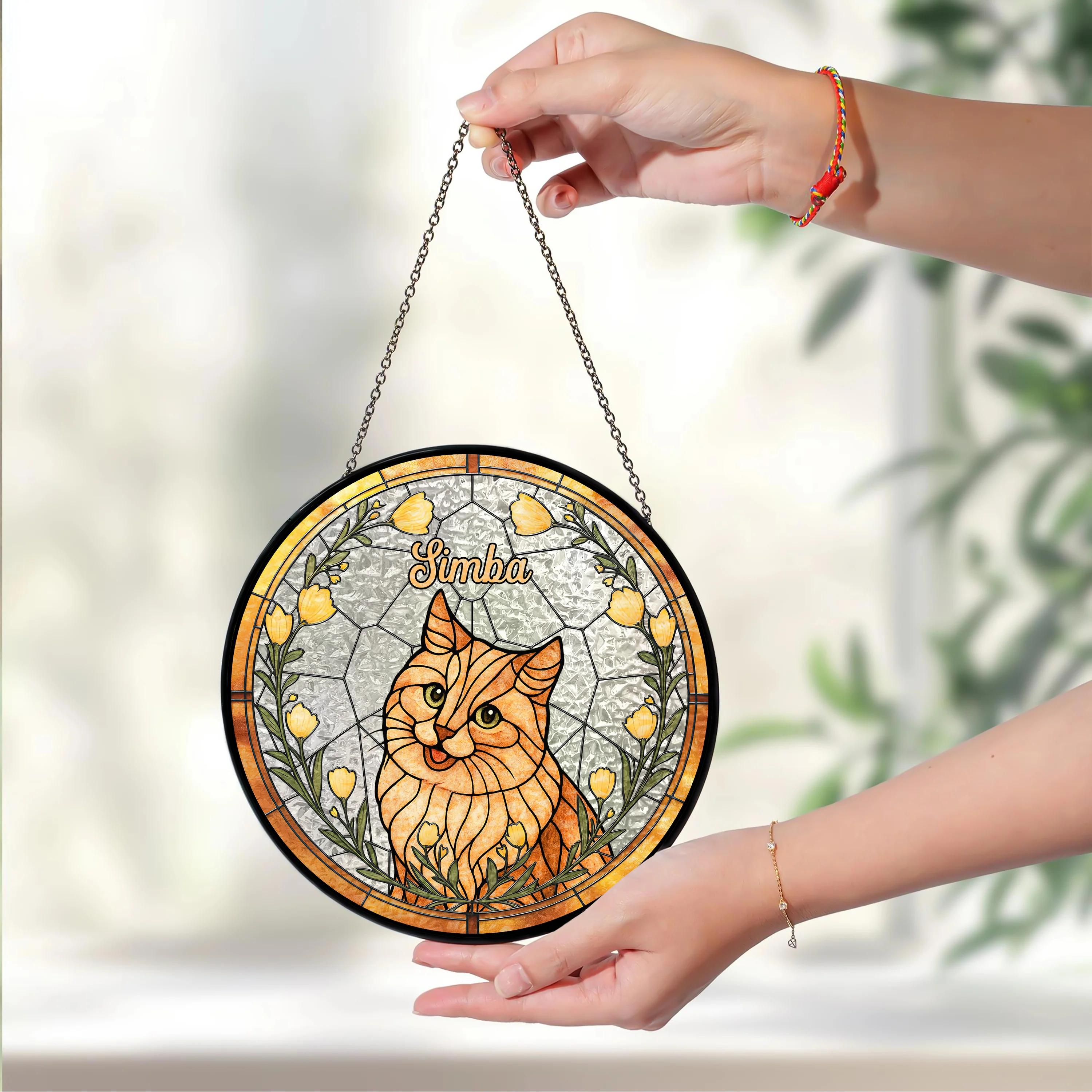 Custom Cat Photo With Flower Memorial Stained Glass Suncatcher, Pet Loss Gift HO82 894328 - Image 3