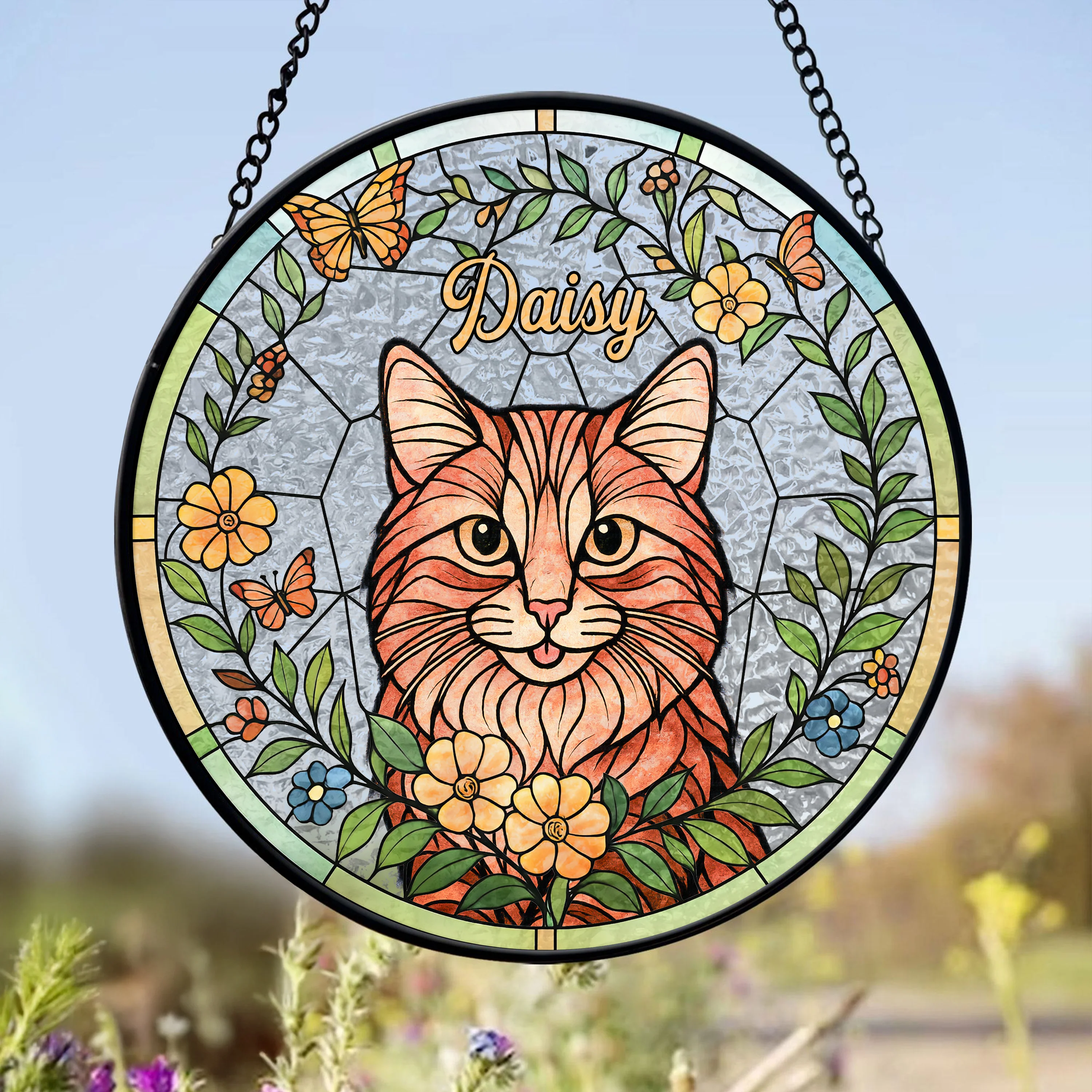 Custom Cat Photo With Flower Memorial Stained Glass Suncatcher, Pet Loss Gift HO82 894328 - Image 4