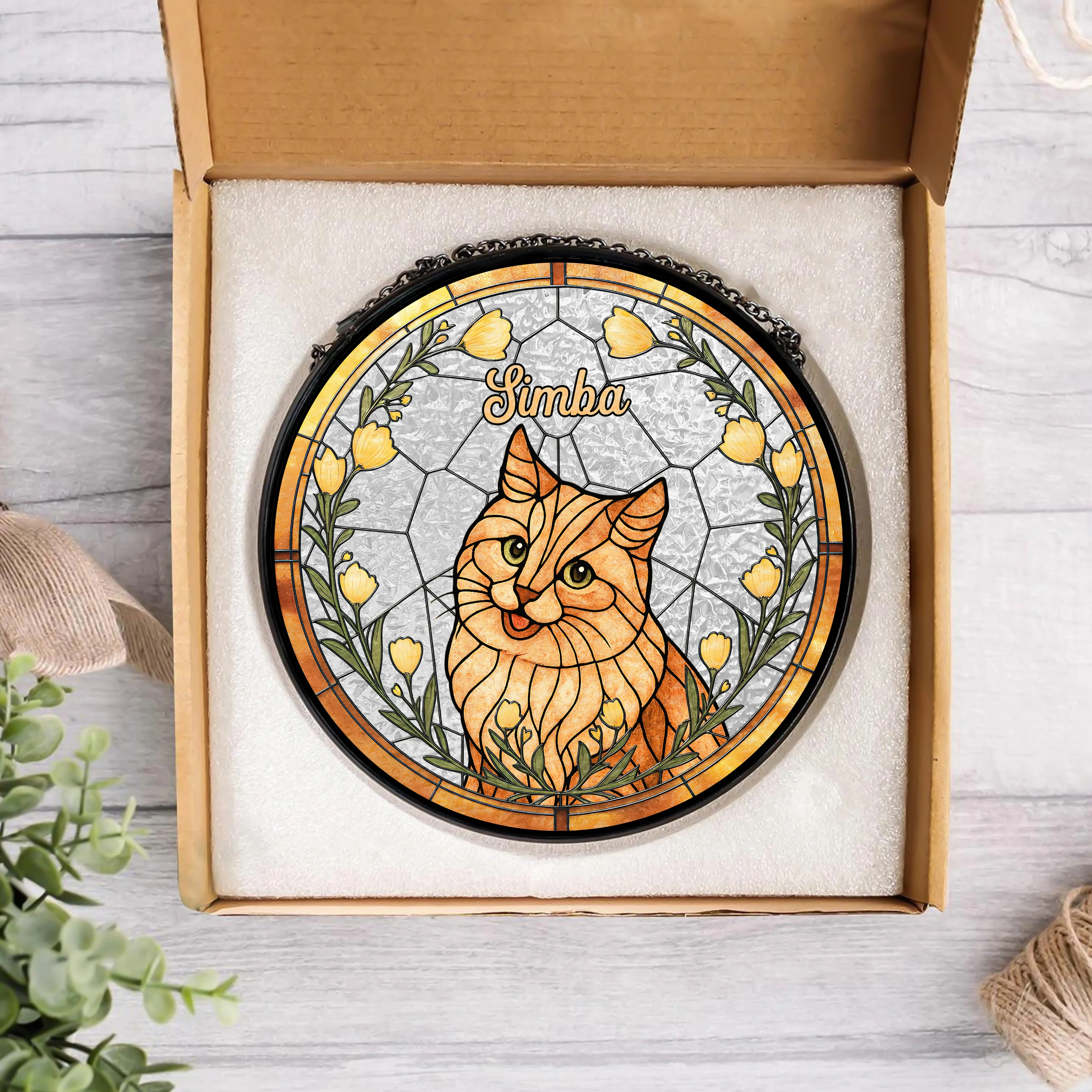 Custom Cat Photo With Flower Memorial Stained Glass Suncatcher, Pet Loss Gift HO82 894328 - Image 5