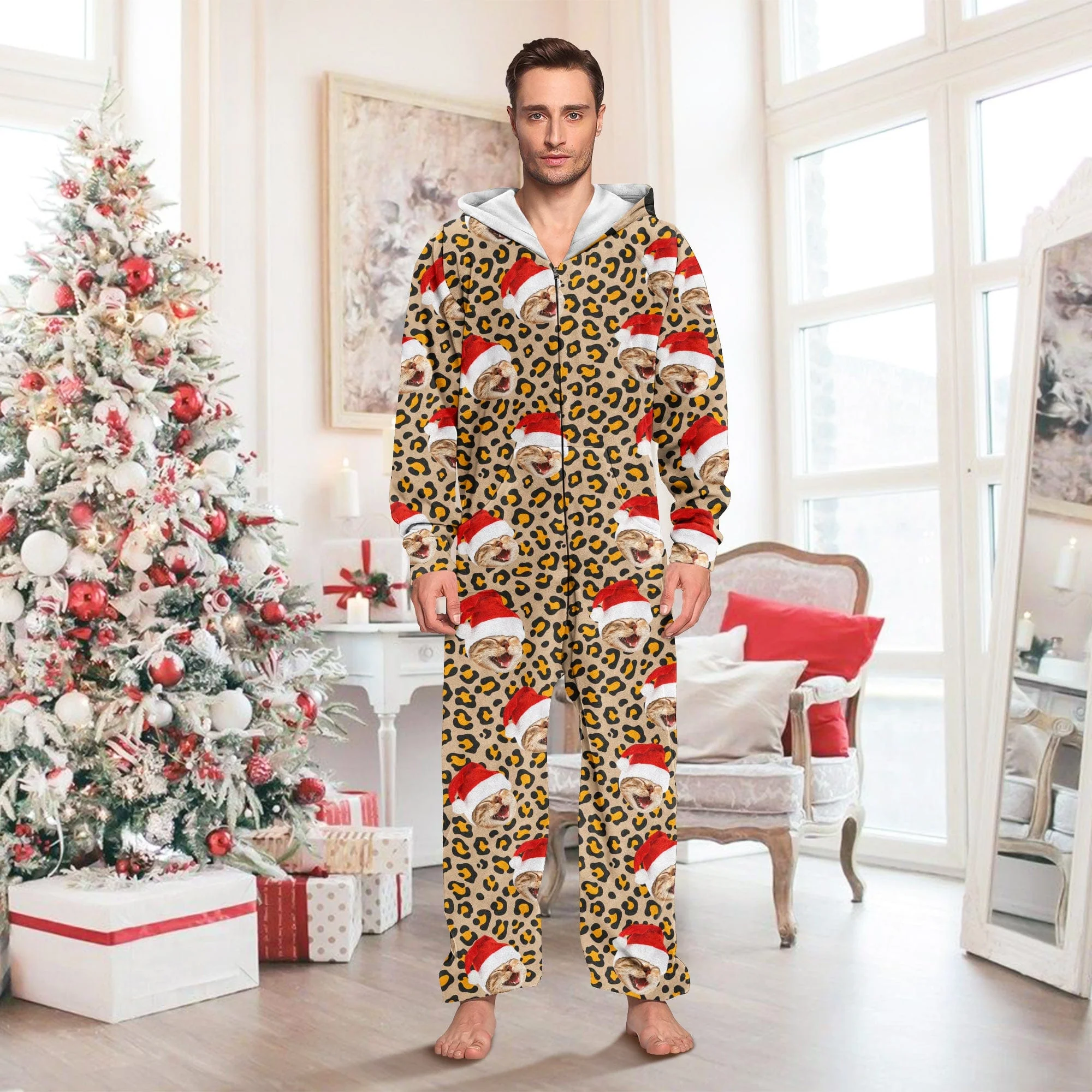 Custom Cat Photo With Leopard Pattern Onesie Pajamas HO82 893348 - Image 2