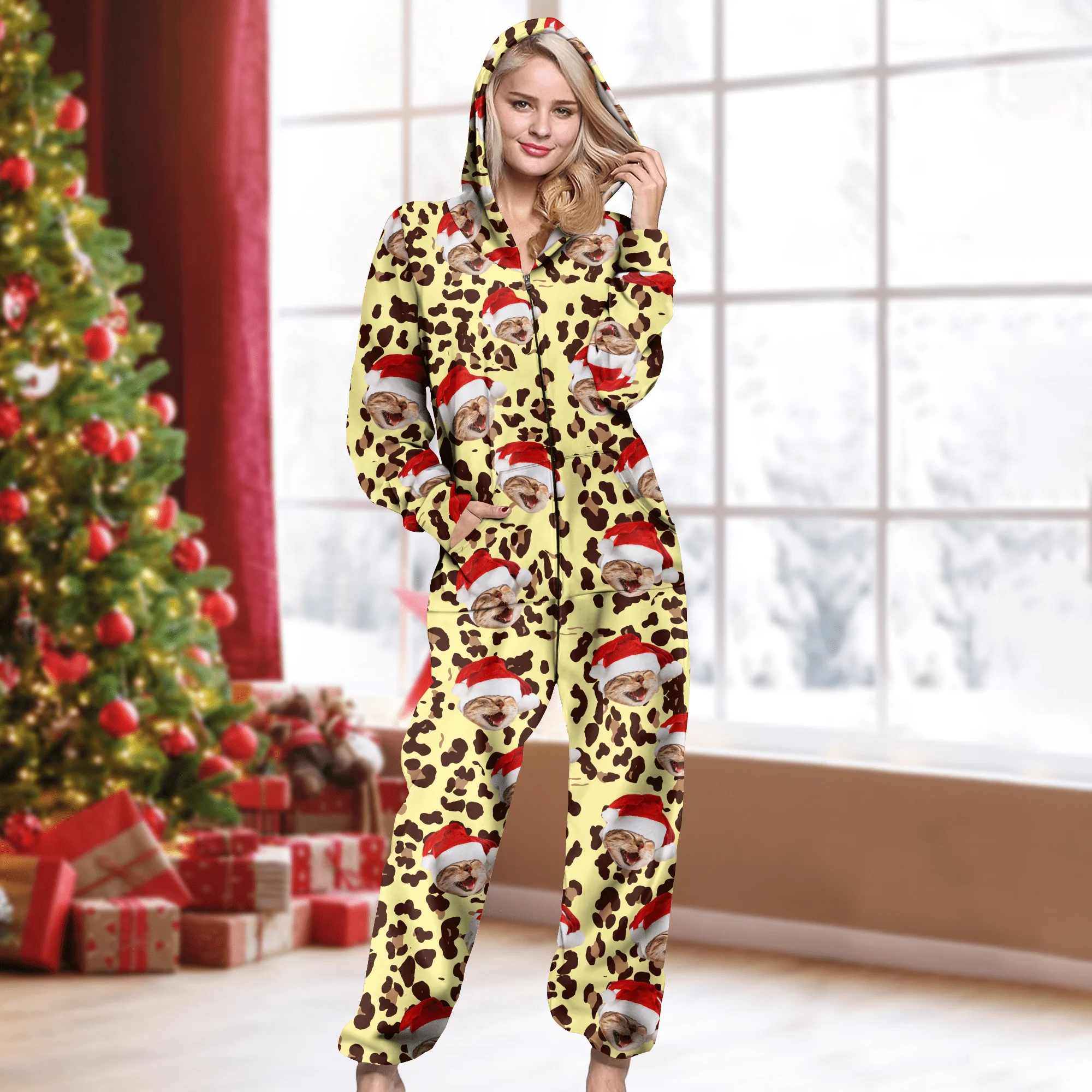 Custom Cat Photo With Leopard Pattern Onesie Pajamas HO82 893348 - Image 3