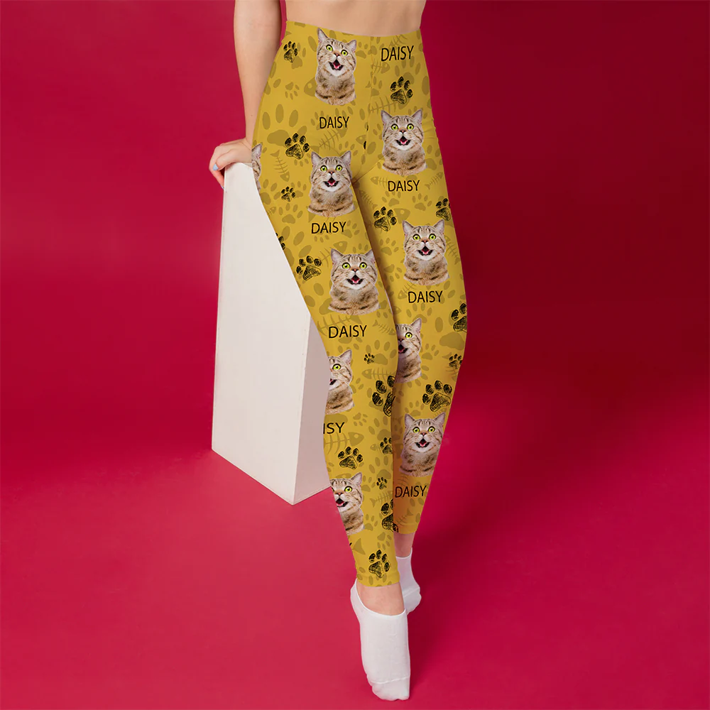 Custom Cat Photo With Paw Pattern Legging HO82 900532 - Image 2