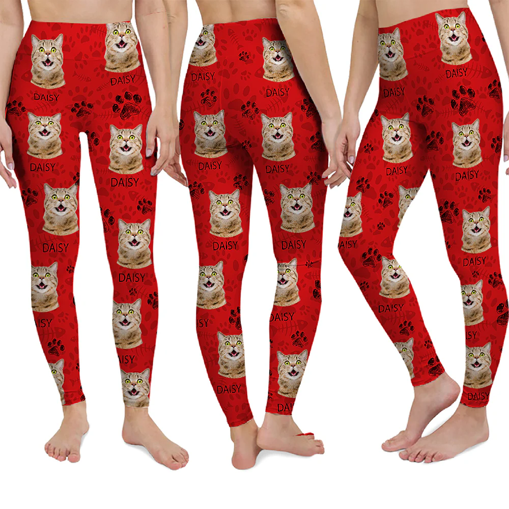 Custom Cat Photo With Paw Pattern Legging HO82 900532 - Image 3