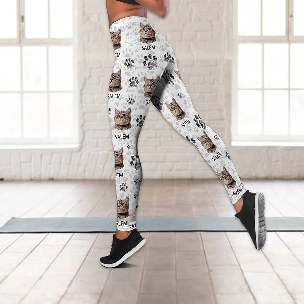 Custom Cat Photo With Paw Pattern Legging HO82 900532 - Image 4