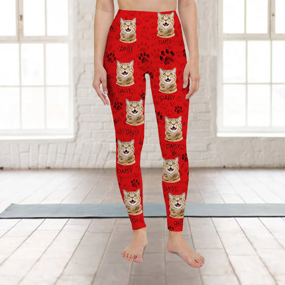 Custom Cat Photo With Paw Pattern Legging HO82 900532 - Image 6