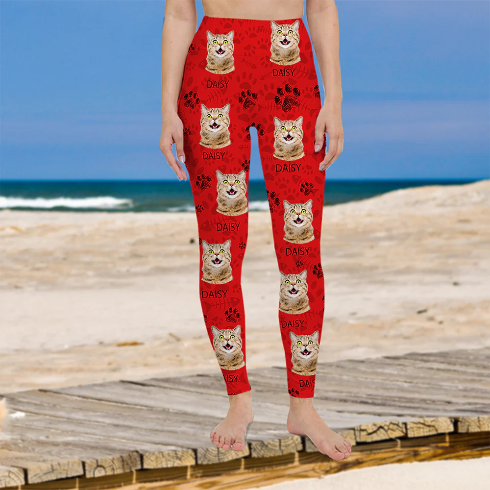 Custom Cat Photo With Paw Pattern Legging HO82 900532 - Image 8