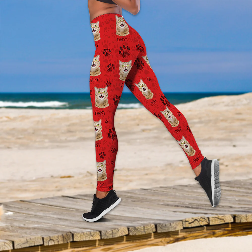 Custom Cat Photo With Paw Pattern Legging HO82 900532 - Image 9