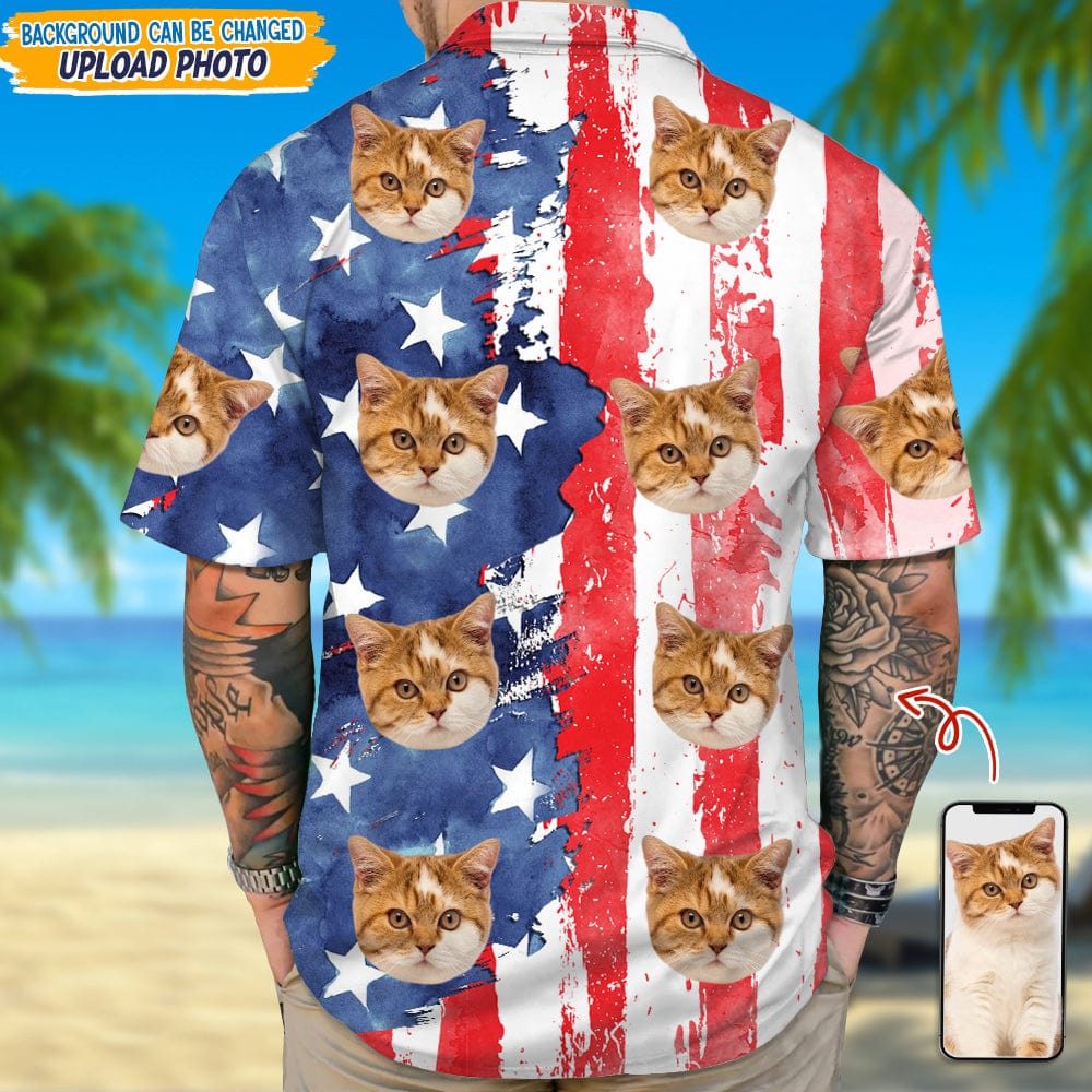 Custom Cat Photo With Us Flag Hawaii Shirt TA29 889230 - Image 3
