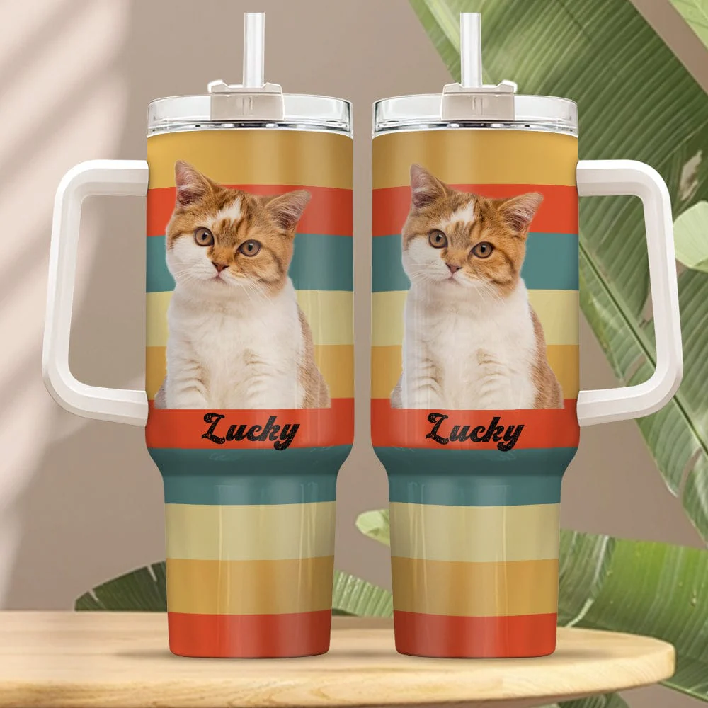 Custom Cat Portrait Photo With Retro Style Tumbler 40oz TA29 890336 - Image 3