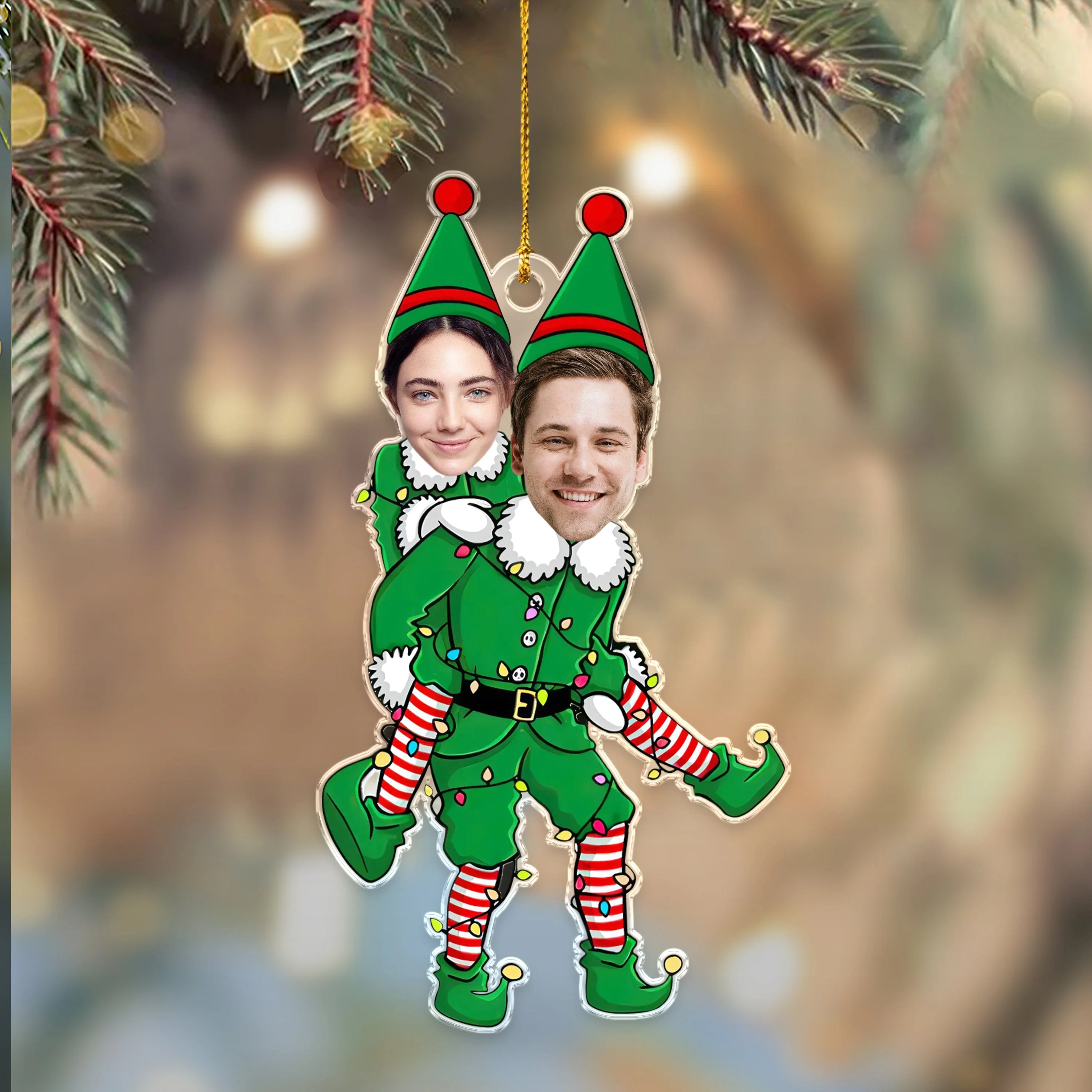 Custom Couple Photo Funny Elf Couple Acrylic Ornament HO82 893322 - Image 2