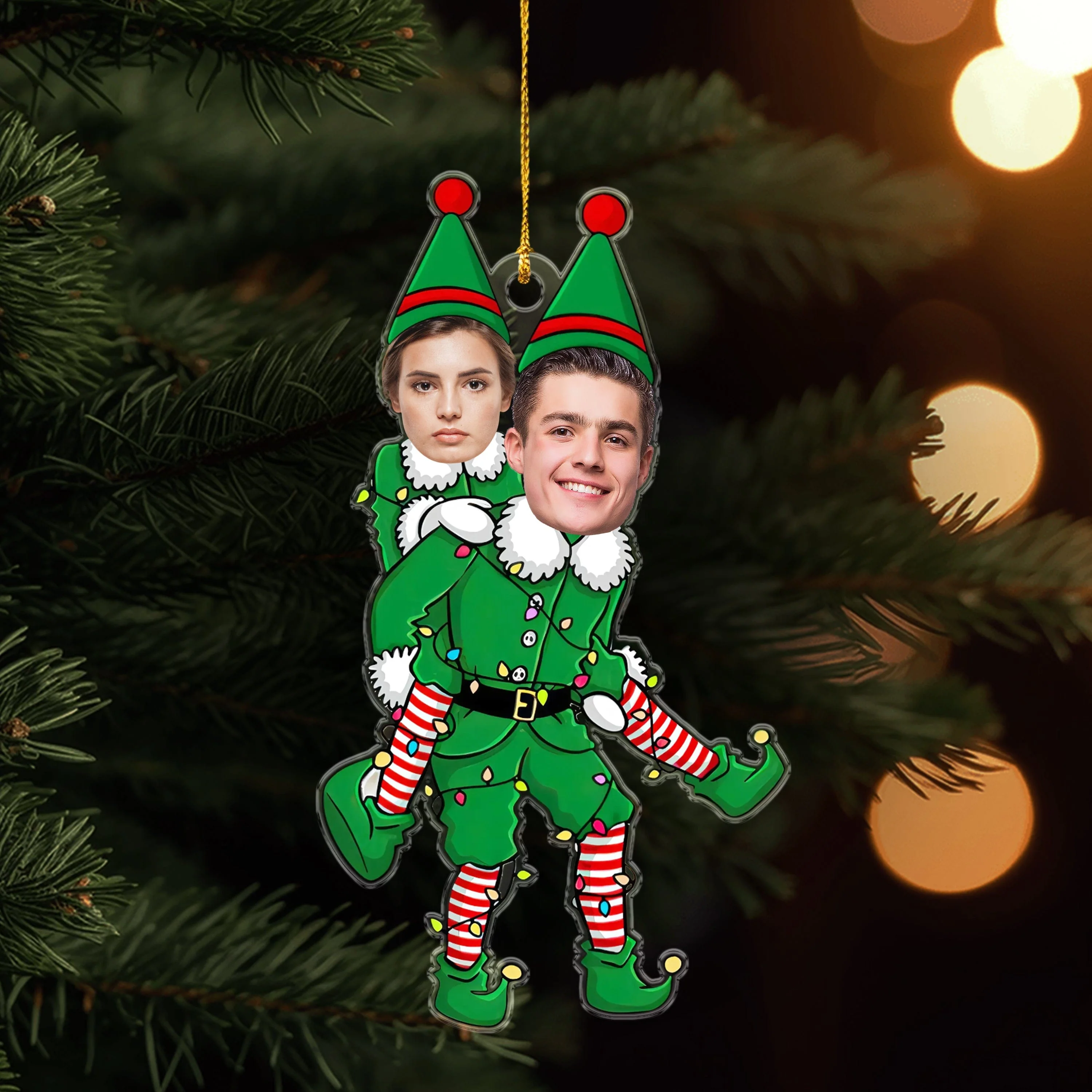 Custom Couple Photo Funny Elf Couple Acrylic Ornament HO82 893322 - Image 6