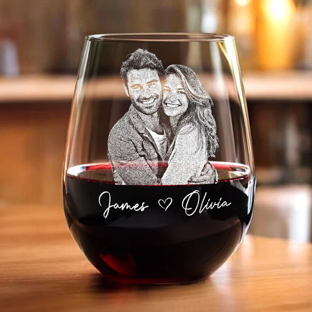 Custom Couple Portrait Photo Engraved Stemless Wine Glass, Gift For Valentine's Day, Wedding Anniversary HO82 900748 - Image 2