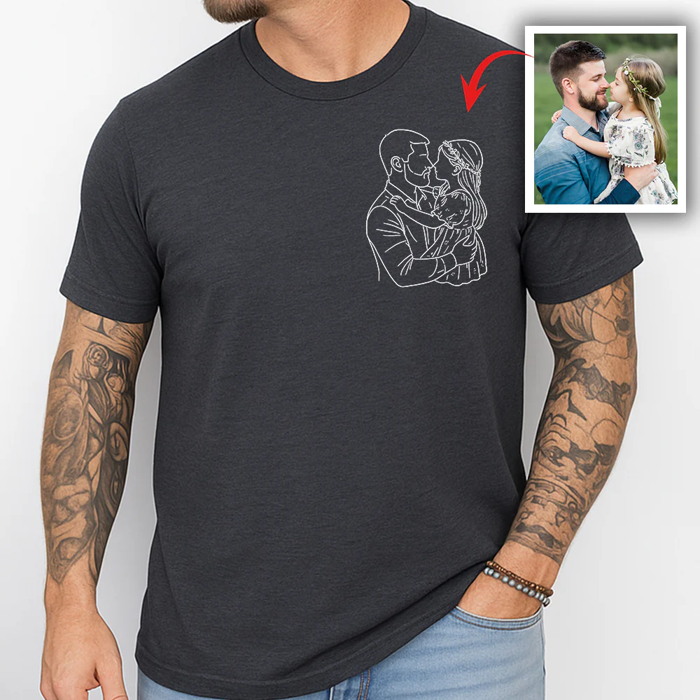 Custom Dad And Kids Portrait Photo Drawing Style Family Dark Shirt Gift For Father's Day, Birthday Gifts HO82 893988 - Image 3