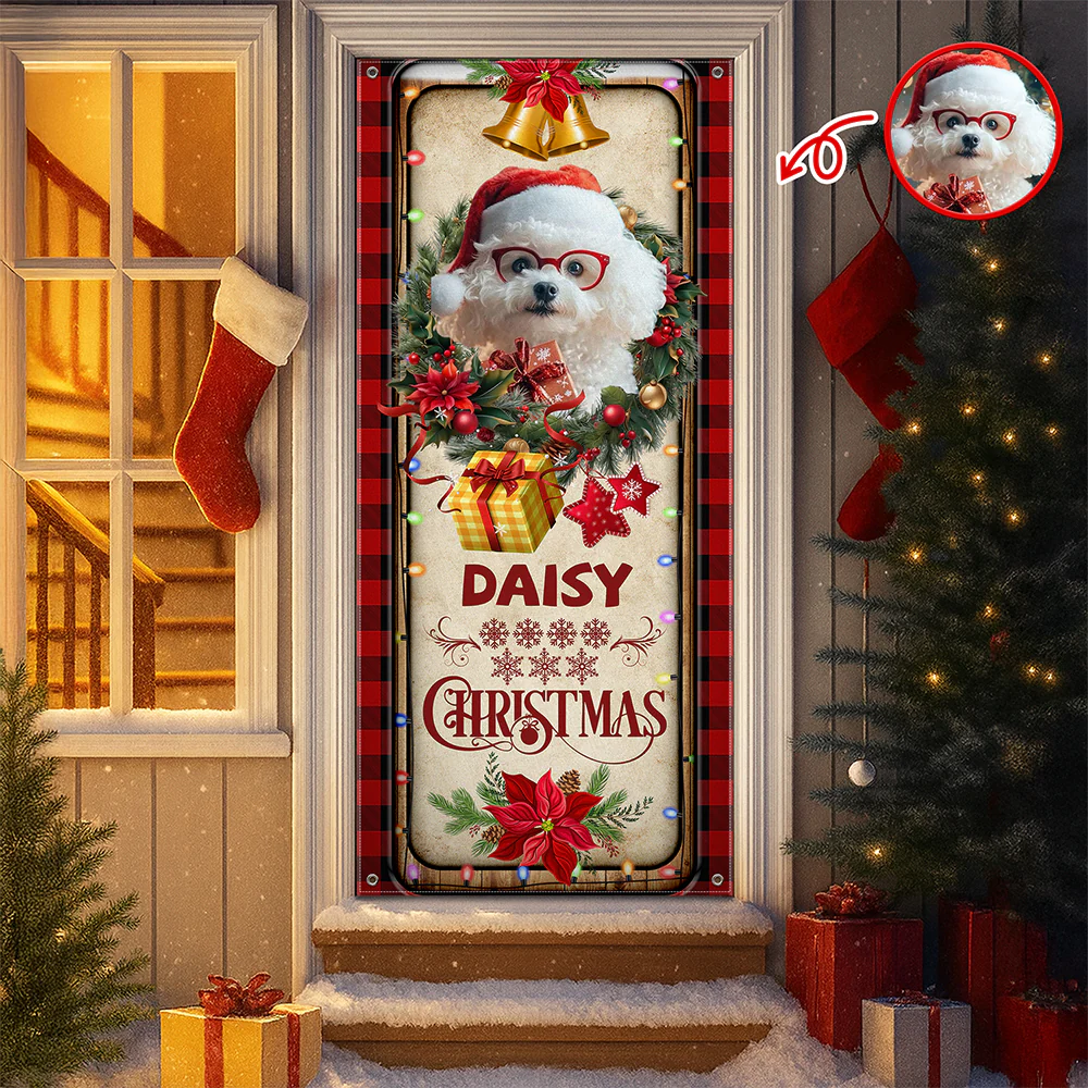 Custom Dog Photo Christmas Decoration Door Cover HO82 900260 - Image 3