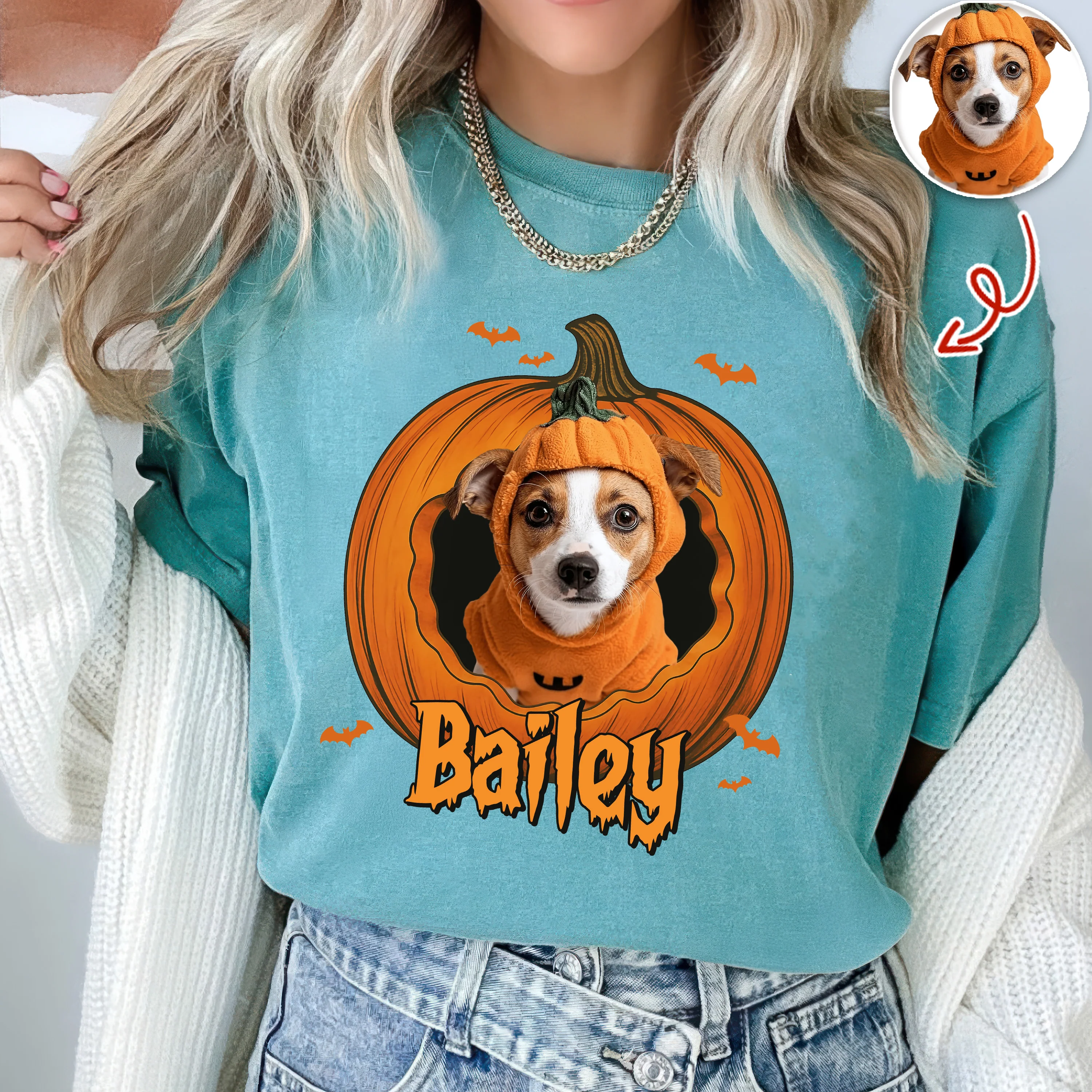 Custom Dog Cat Photo Halloween Pumpkin Comfort Shirt HO82 894926 - Image 2