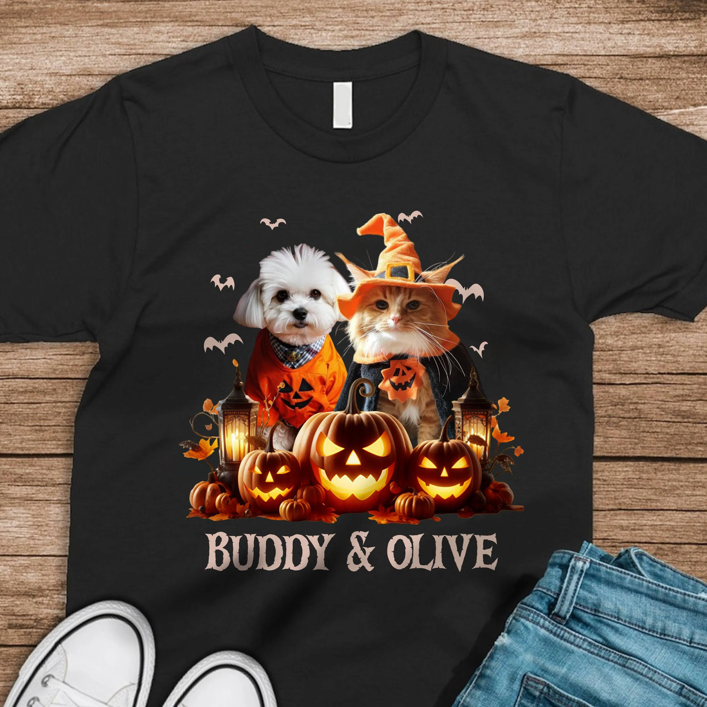 Custom Dog Cat Photo Spooky Season Halloween Dark Shirt HO82 894998 - Image 3