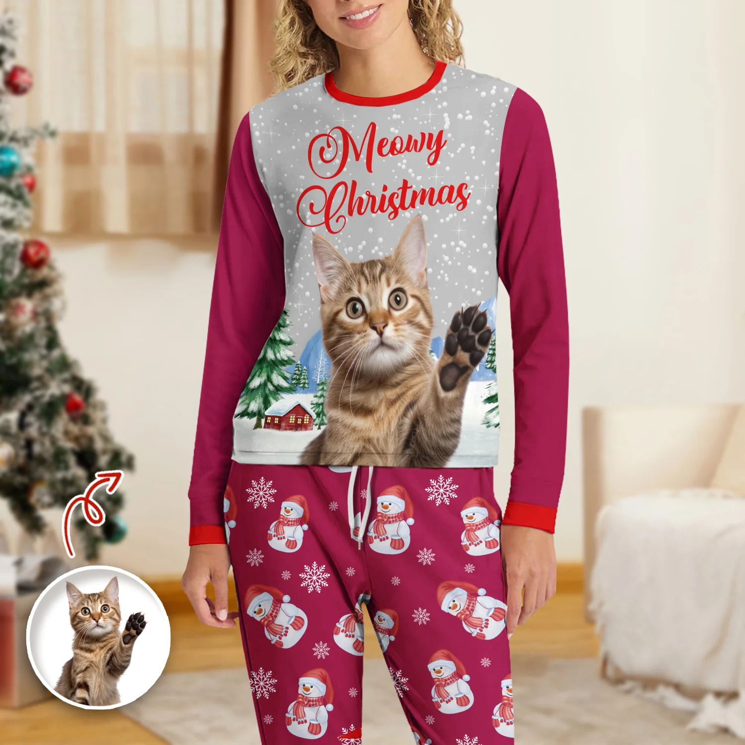 Custom Dog Cat Photo With Snowman Pattern Sleepwear, Christmas Gift For Pet Lovers HO82 894994 - Image 6
