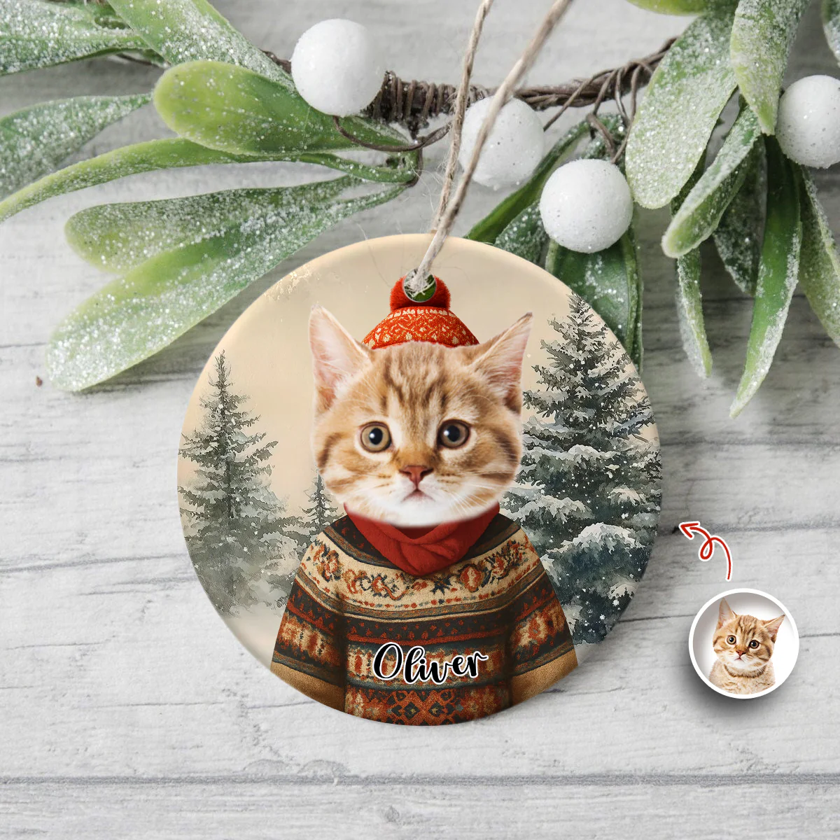 Custom Dog Cat Photo With Winter Outfits Ceramic Ornament Personalized Gift For Pet Lovers HO82 894932 - Image 2