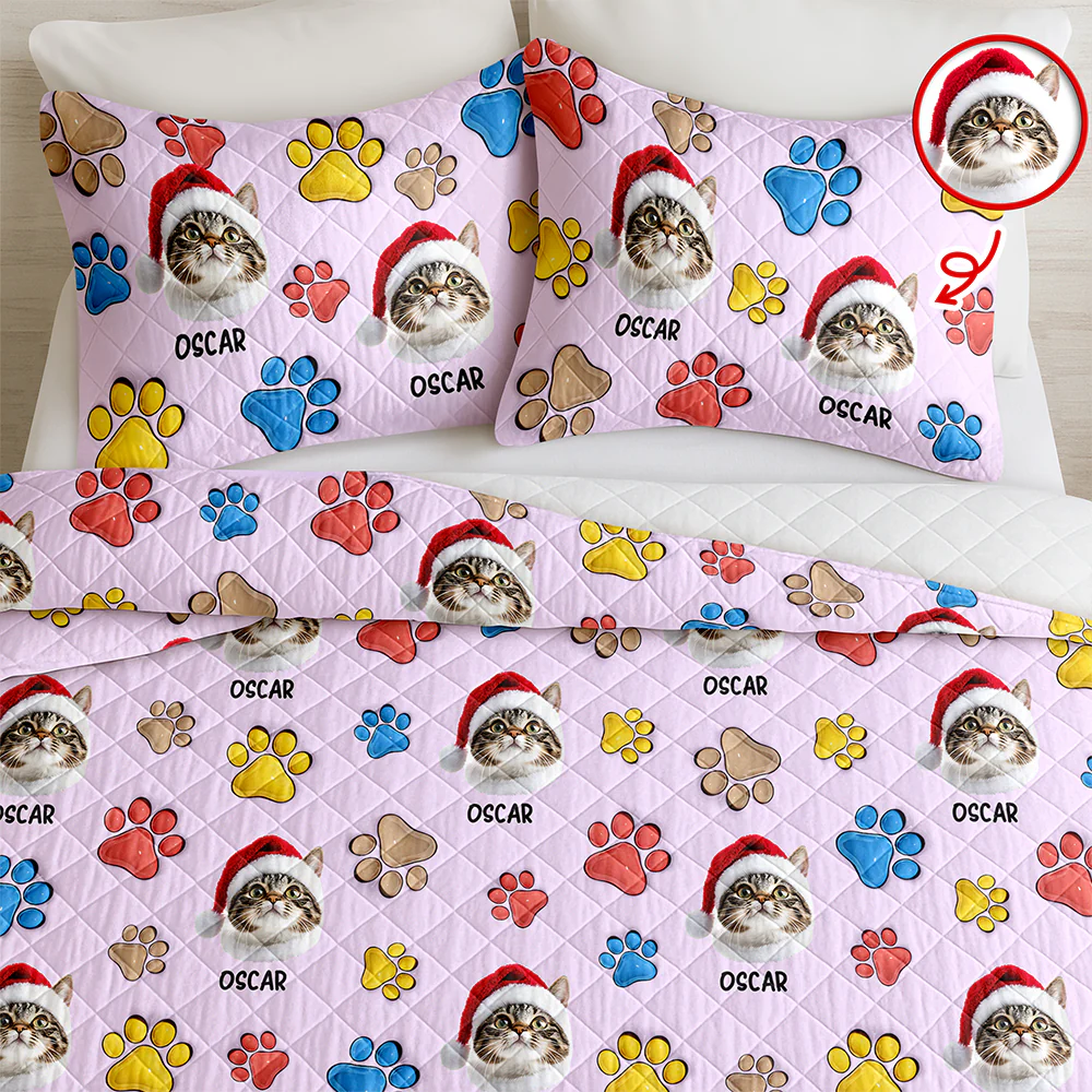 Custom Dog Cat Photo You Left Paw Prints On My Heart 3D Inflated Effect Quilt Bedding Set HO82 900404 - Image 2