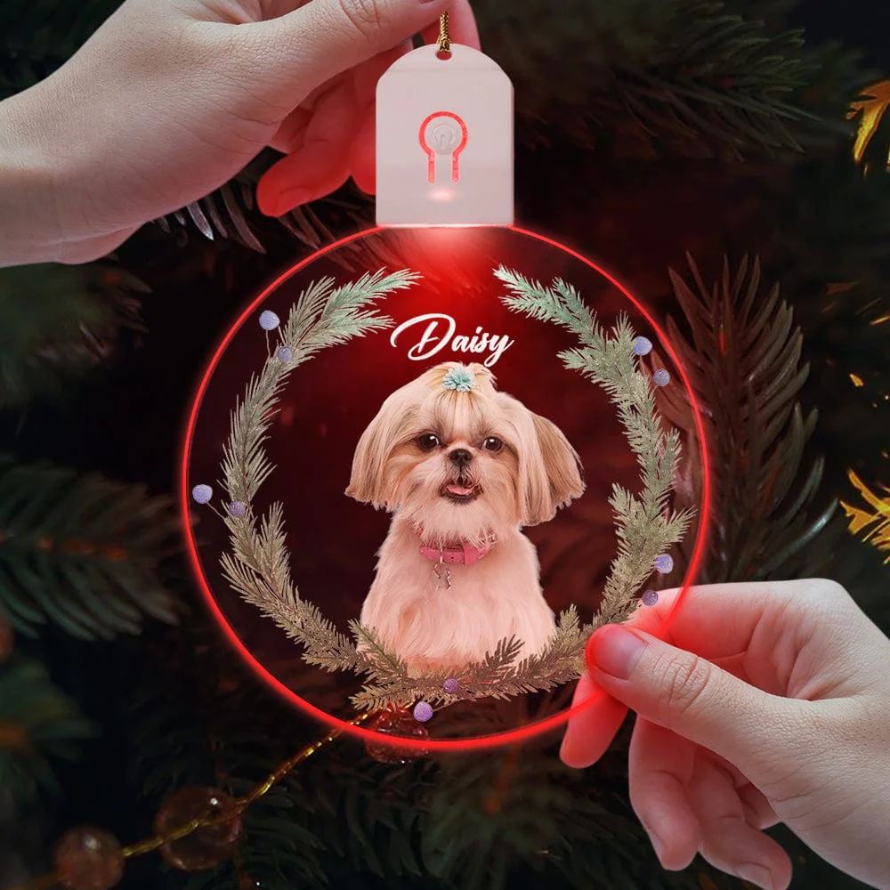Custom Dog Christmas Photo For Dog Lovers Circle Led Acrylic Ornament HO82 893260 - Image 3