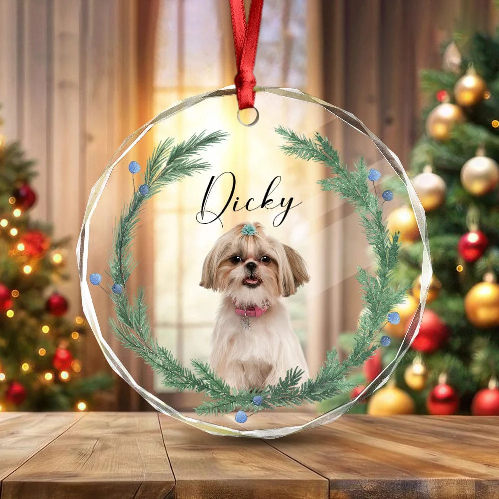 Custom Dog Christmas Photo For Dog Lovers Glass Circle Ornament HO82 893054 - Image 3