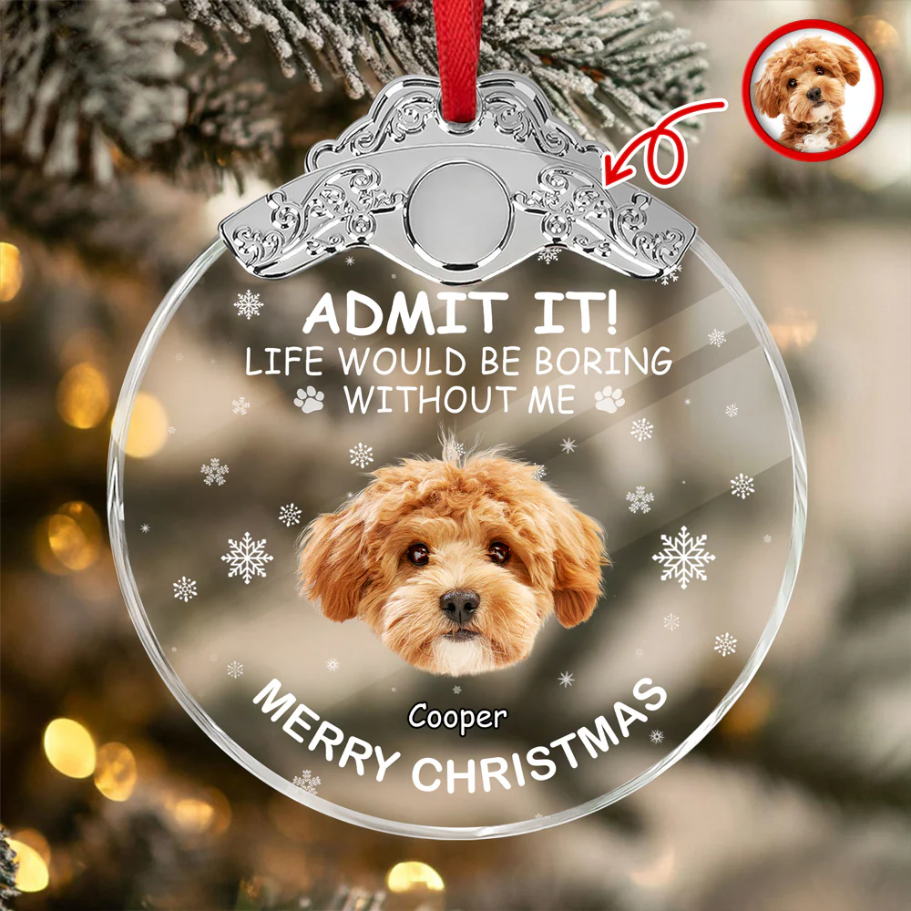 Custom Dog Face Life Would Be Boring Without Me Metal Top Glass Ornament HO82 894694 - Image 2