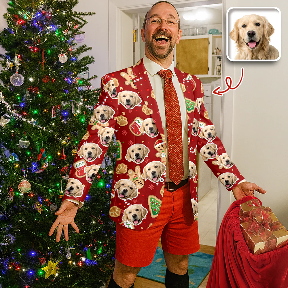 Custom Dog Face Photo With Christmas Background Family Men's Suits HO82 900432 - Image 6