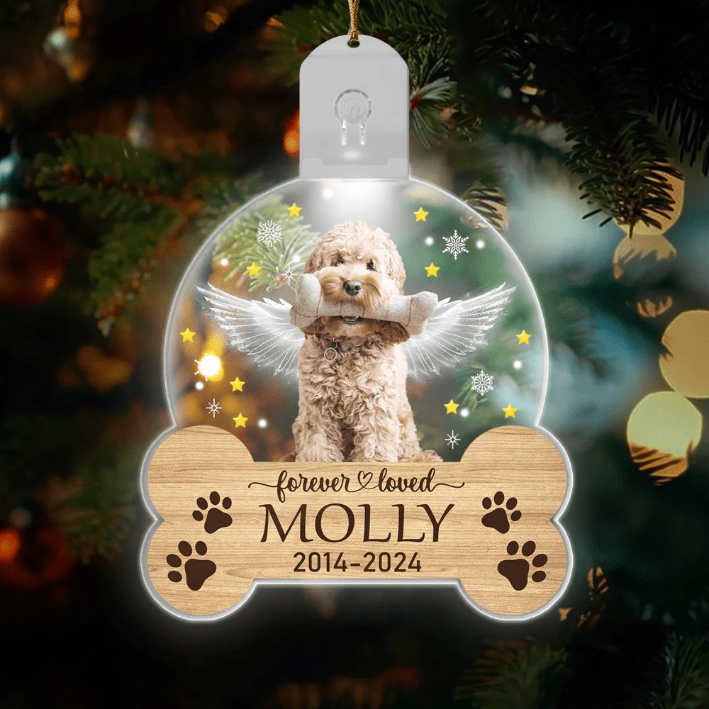 Custom Dog Photo Christmas Gift Memorial Circle Led Acrylic Ornament HO82 893254 - Image 2