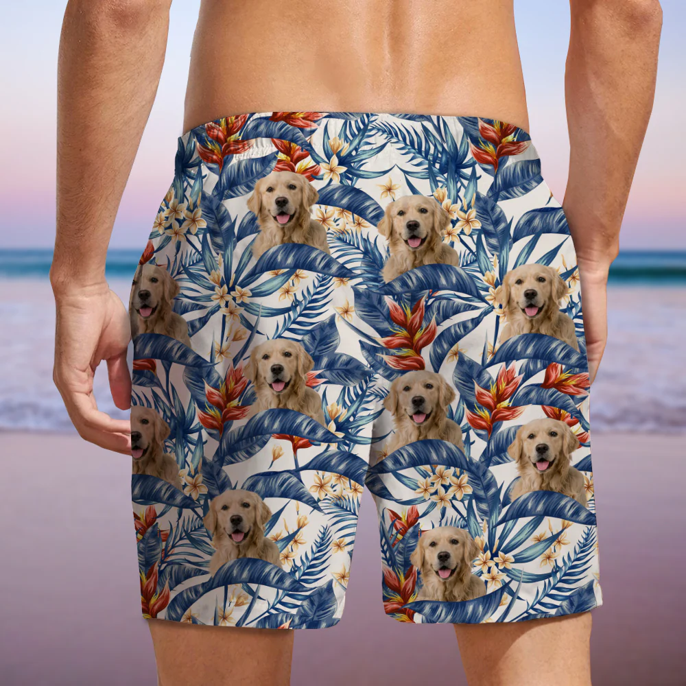 Custom Dog Photo Hawaii In The Air Family Man's Beach Short HO82 894270 - Image 5