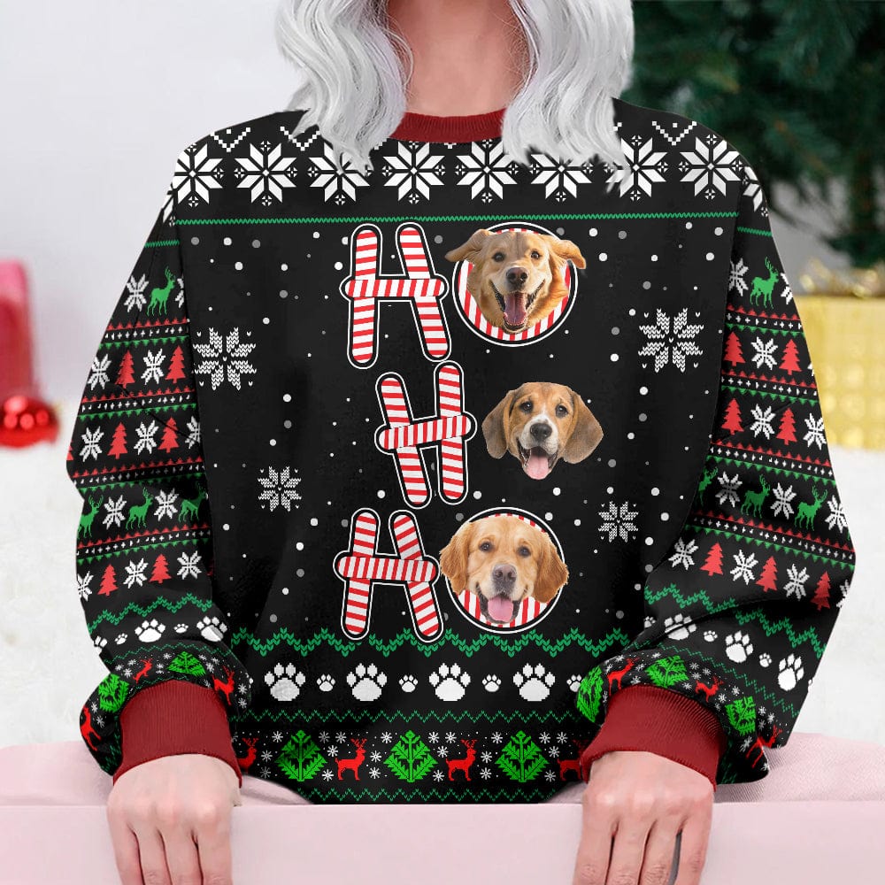 Custom Dog Photo Ho Ho Ho Christmas AOP Ugly Sweatshirt N304 889658 - Image 2