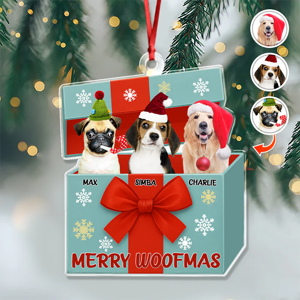 Custom Dog Photo Merry Woofmas Acrylic Ornament Gift For Dog Lovers HO82 900008 - Image 2