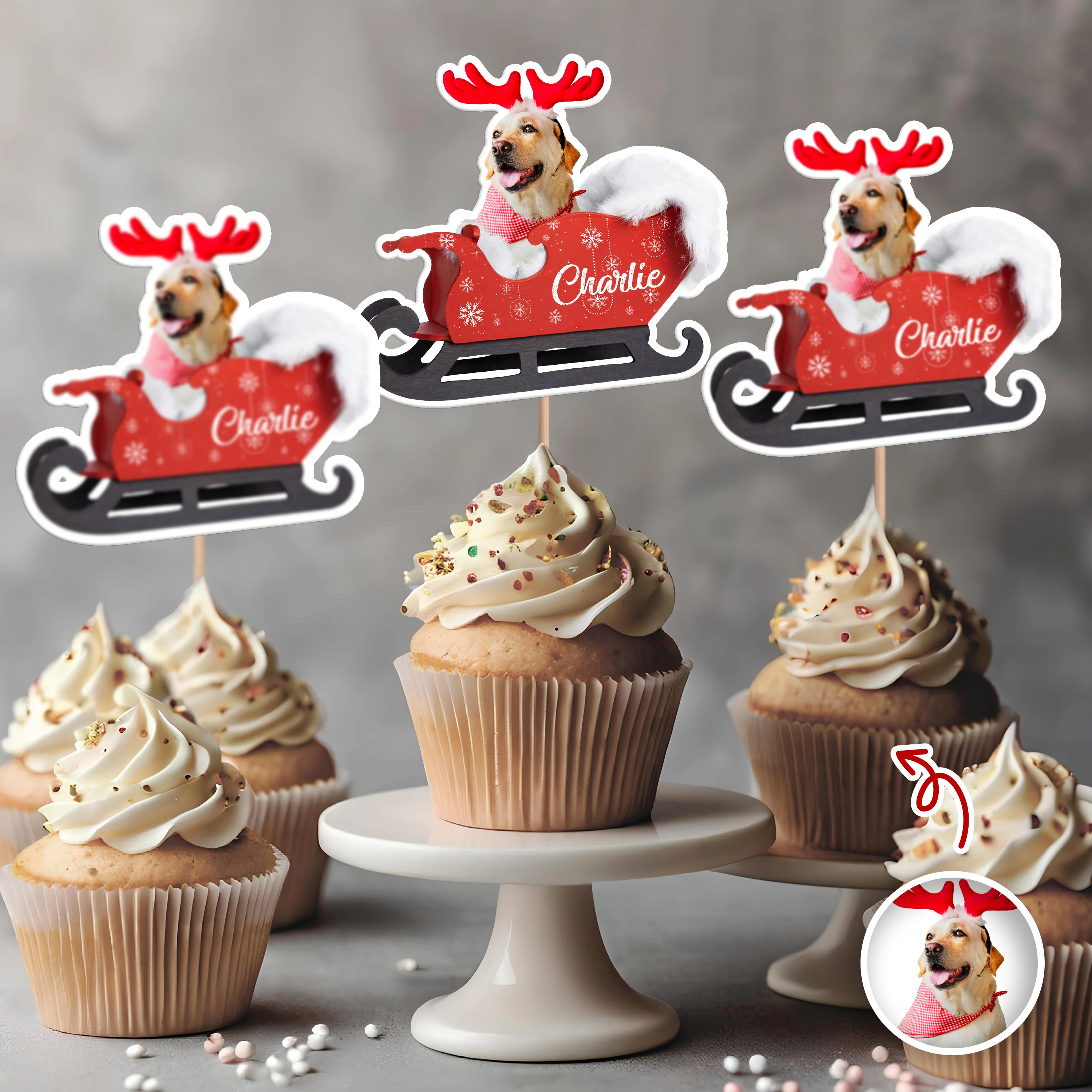 Custom Dog Photo Santa Cupcake Cupcake Toppers HO82 894580 - Image 5