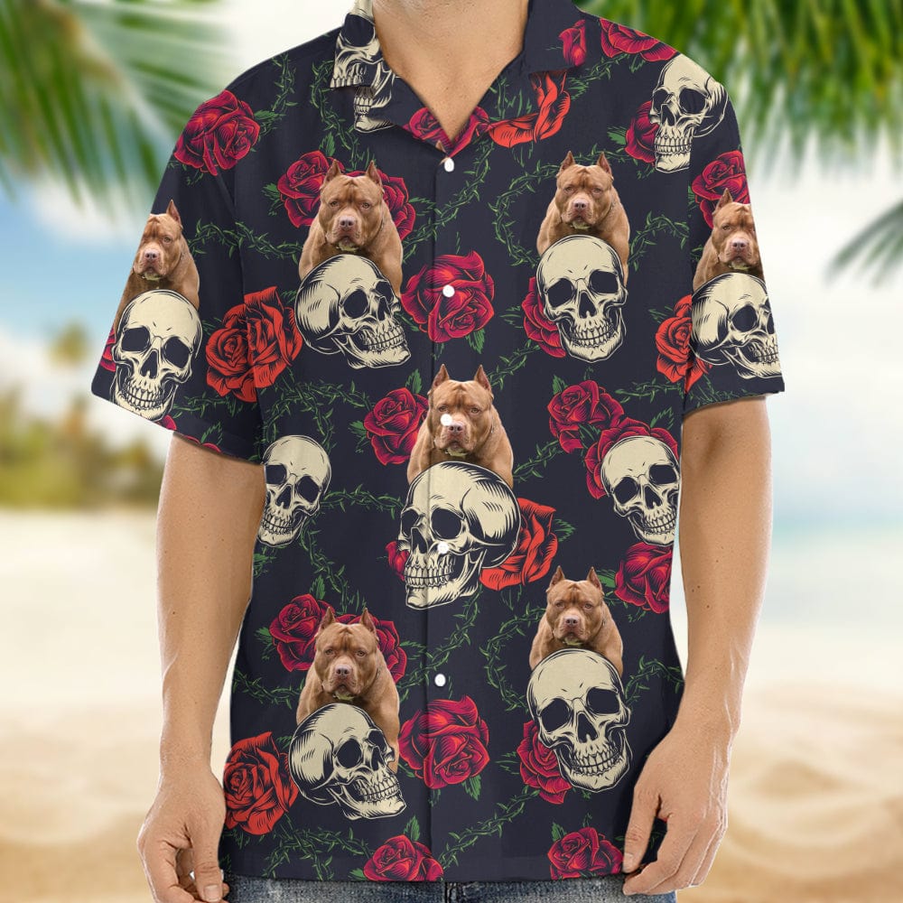 Custom Dog Photo Skull Face Tropical Leaf Hawaii Shirt N304 889568 - Image 3