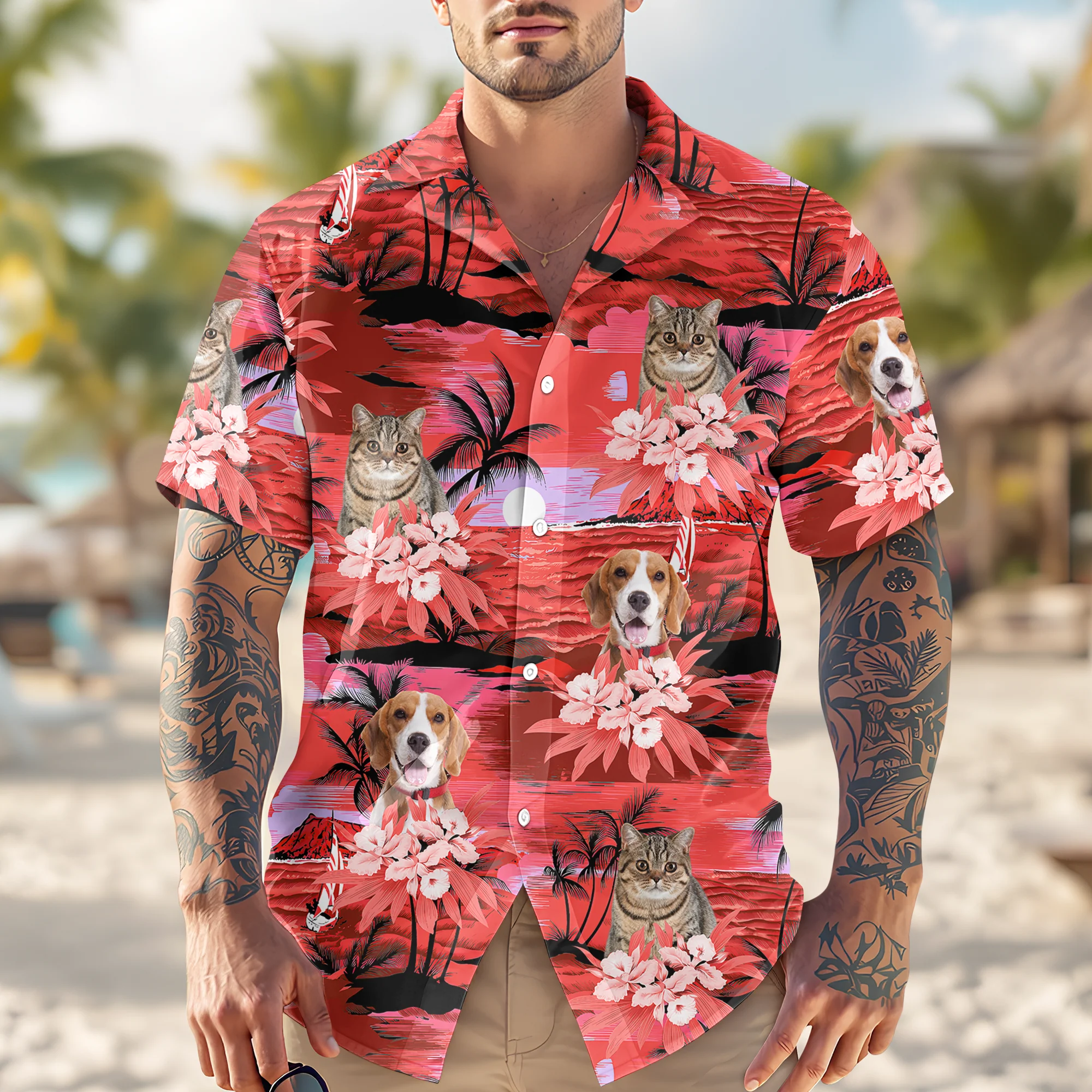 Custom Dog Cat Photo Summer Beach Hawaii Shirt Gift For Dog Cat Lovers HO82 894316 - Image 3