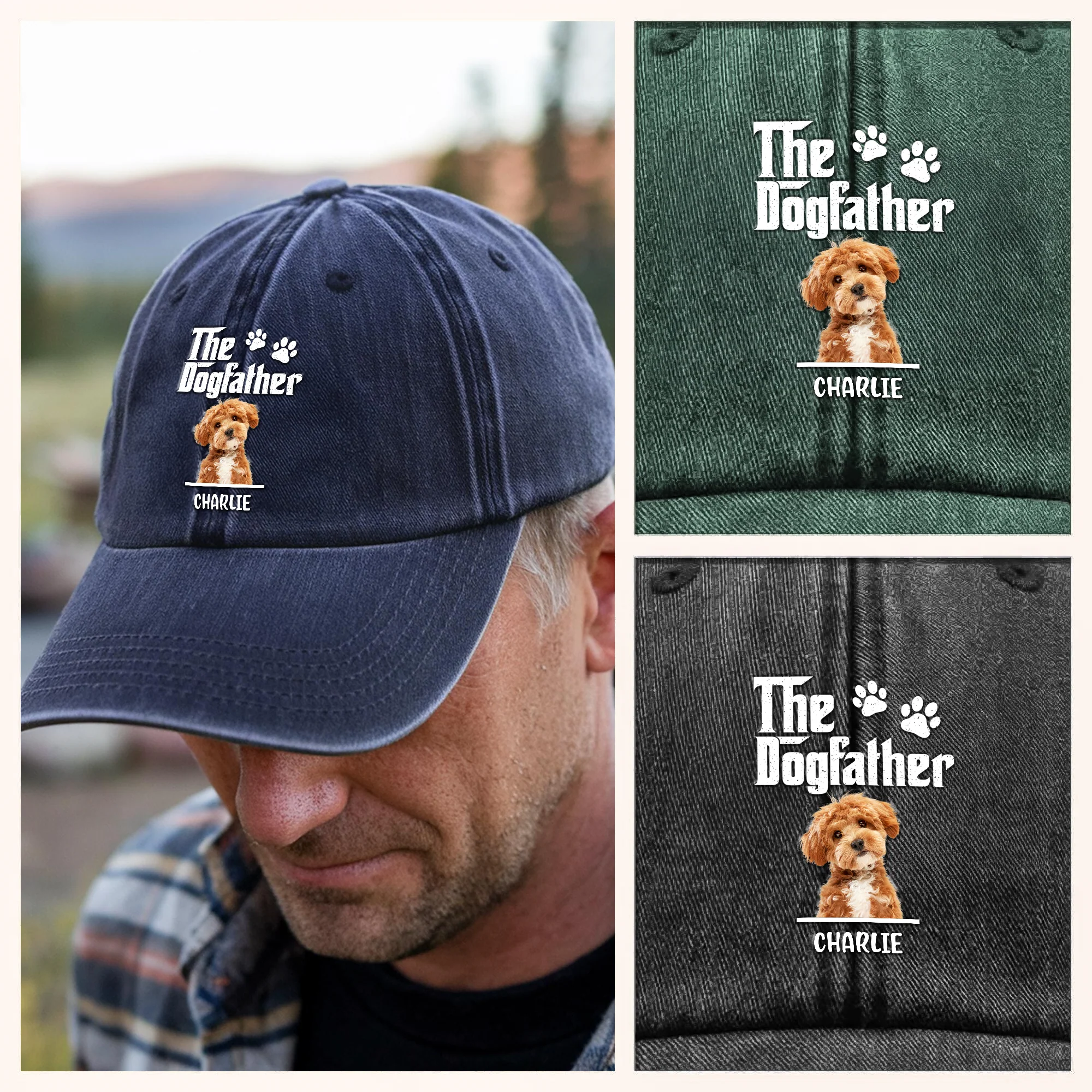 Custom Dog Photo The Dog Father Washed Denim Baseball Cap Gift For Father's Day, Dog Dad HO82 893956 - Image 5