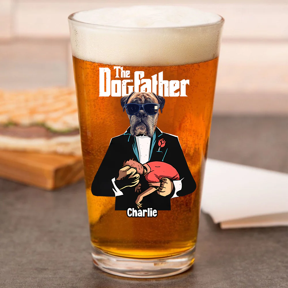 Custom Dog Photo The Dogfather Print Beer Glass Personalized Gift For Dog Dad HO82 893872 - Image 3