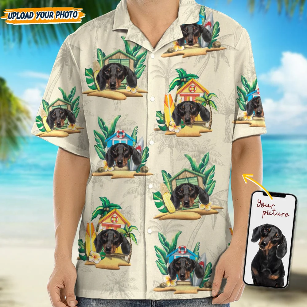 Custom Dog Photo Tropical Men's Hawaii Shirt TA29 889096 - Image 3