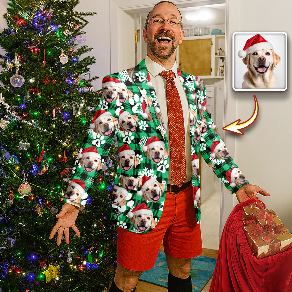 Custom Dog Photo With Christmas Pattern Family Men's Suits HO82 900428 - Image 6