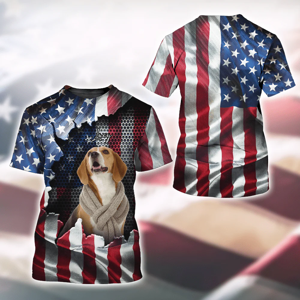 Custom Dog Photo With Flag US Background T-Shirt T286 889956 - Image 3