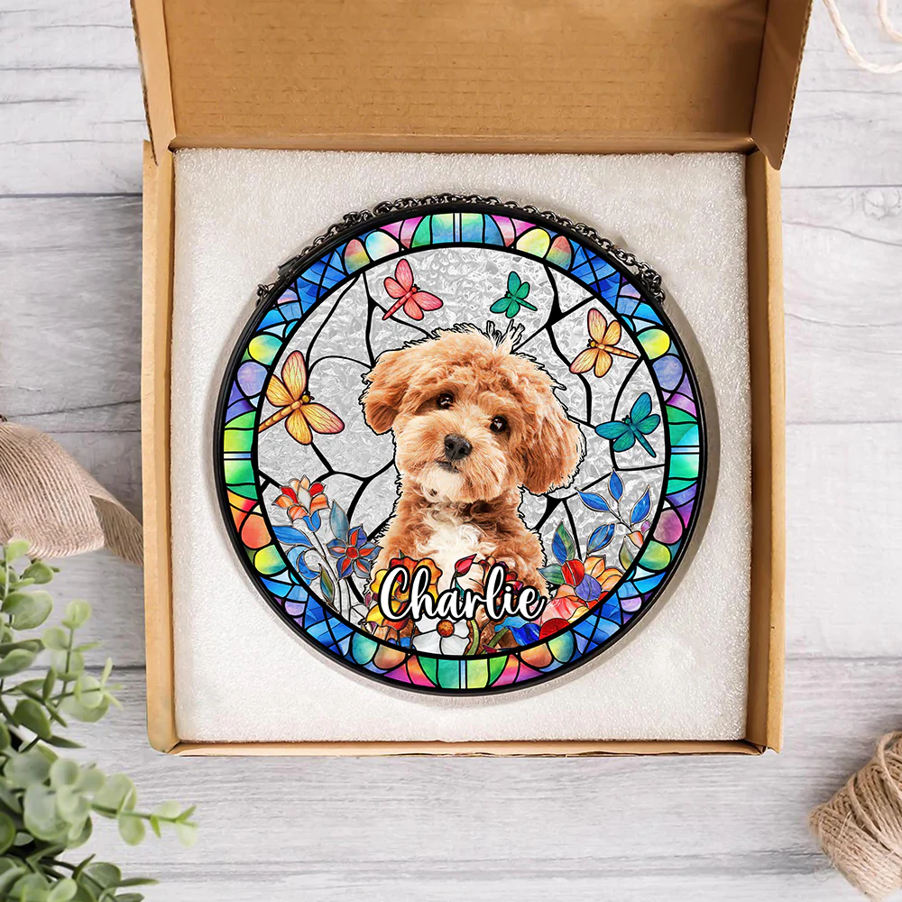 Custom Dog Photo With Flower Memorial Stained Glass Suncatcher, Pet Loss Gift HO82 894318 - Image 5