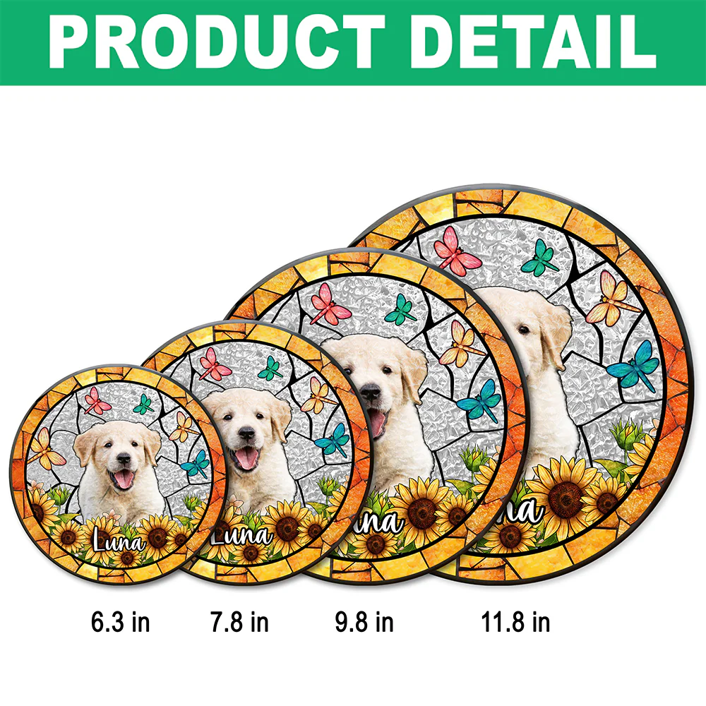 Custom Dog Photo With Flower Memorial Stained Glass Suncatcher, Pet Loss Gift HO82 894318 - Image 6