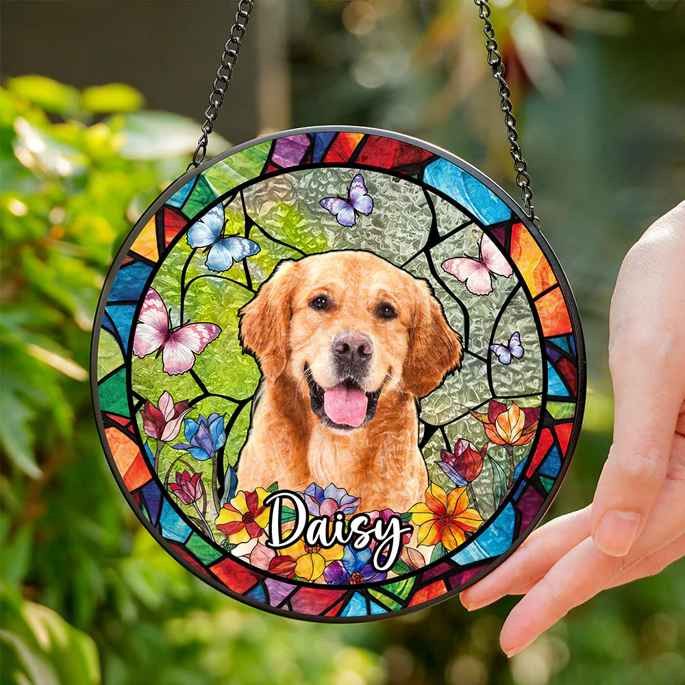 Custom Dog Photo With Flower Memorial Stained Glass Suncatcher, Pet Loss Gift HO82 894318 - Image 8