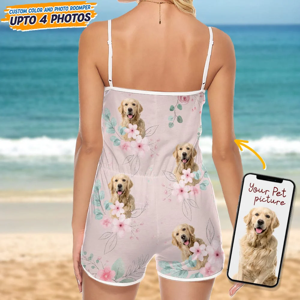 Custom Dog Photo With Flower Pattern Sleeveless Romper K228 889072 - Image 3